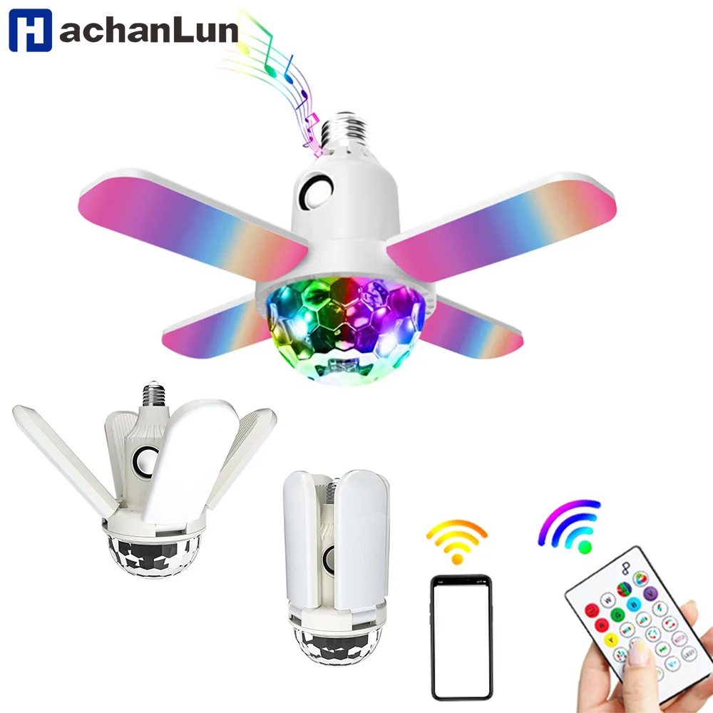 Voice Control Light Bulb - E27 LED-Lampe, Ventilator, vierblättrige Klinge, Musiklampe,